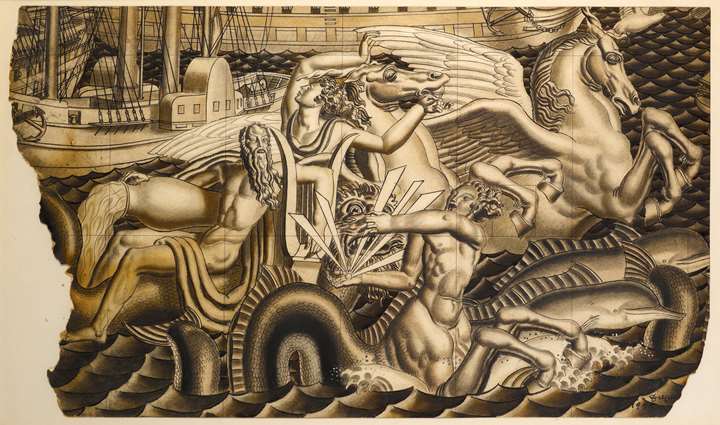 Study for The Chariot of Poseidon Mural for the S.S. Normandie